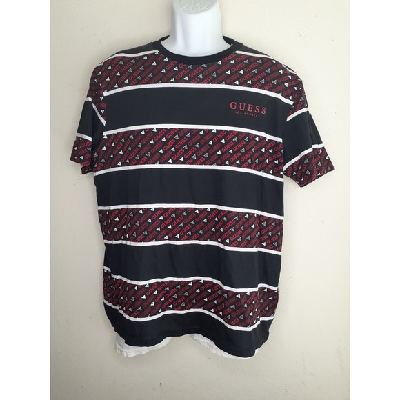 GUESS Men T-Shirt Size L, Large Blue Red White with Guess Logo striped - Picture 5 of 7